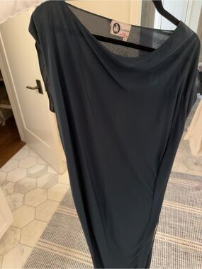 Lanvin One-Shoulder Slate Blue Jersey Midi Dress